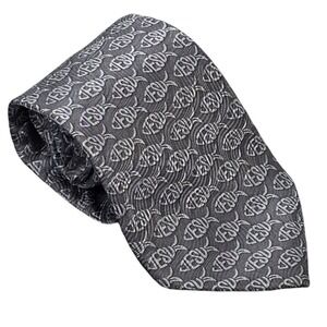 Tie Tales Silk Necktie Men's Grey Silk Jesus Ichthys Fish Religious Christian